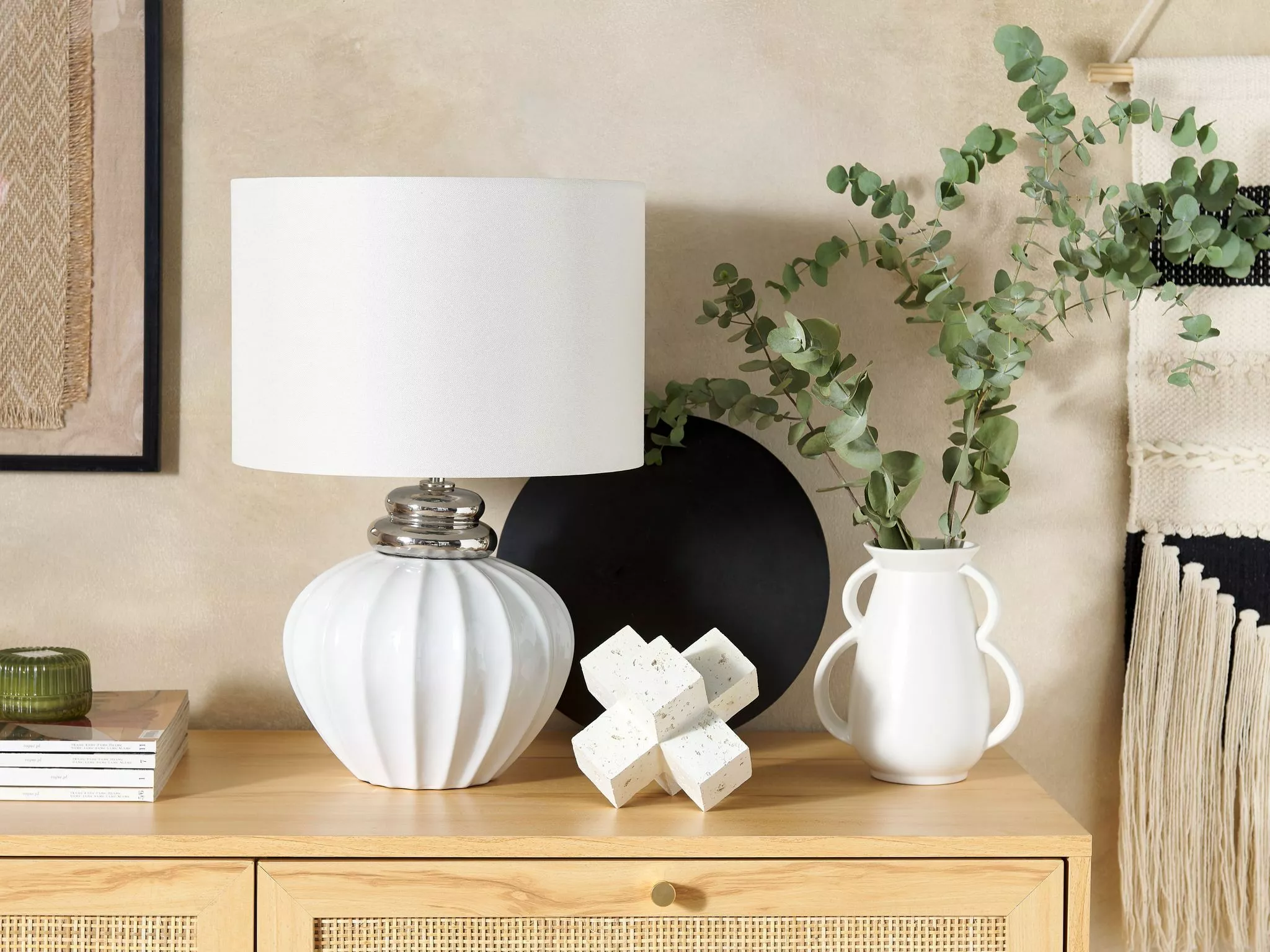 Beliani Lámpara De Mesa De Cerámica Plateado/blanco Crema 45 Cm NERIS 3 Beliani Lámpara De Mesa De Cerámica Plateado/blanco Crema 45 Cm NERIS - Imagen 3