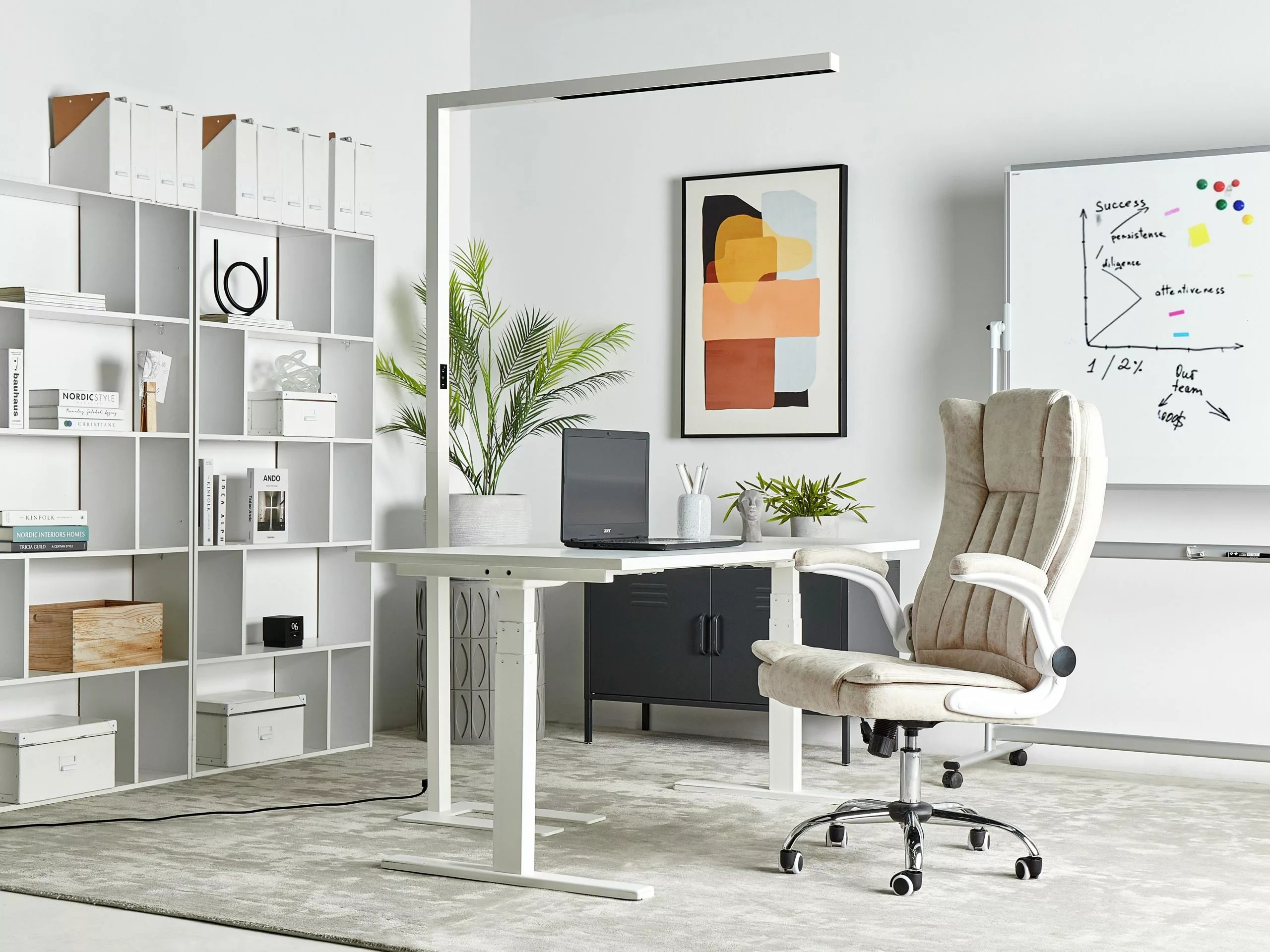 Beliani Lámpara De Pie LED De Metal Blanco 194 Cm MENSA 3 Beliani Lámpara De Pie LED De Metal Blanco 194 Cm MENSA - Imagen 3