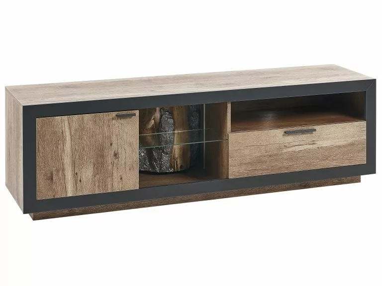 Beliani Mueble TV LED Madera Clara/negro 160 X 42 Cm MARANA